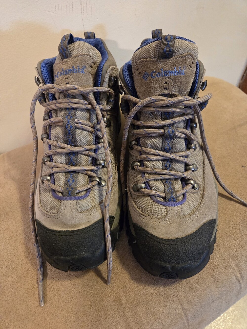 Columbia Taupe Hiking Boots with Blue Accents